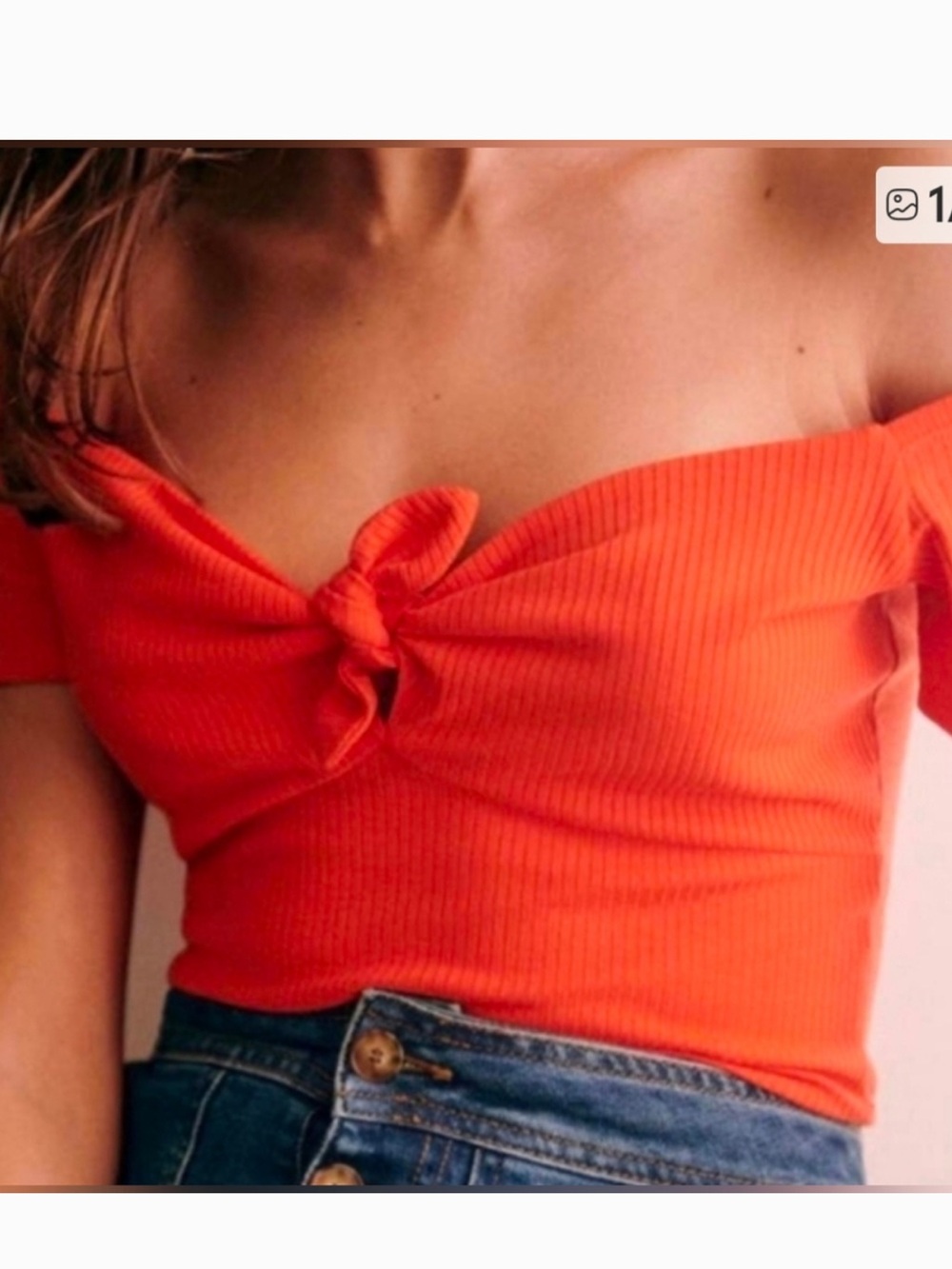 Sezane Cara off the shoulder cap sleeve rib top in coral size small new with tag